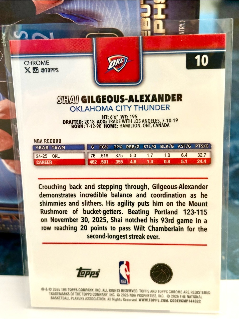 Shai Gilgeous-Alexander Topps Chrome Basketball Card Oklahoma City Thunder - Picture 2 of 2